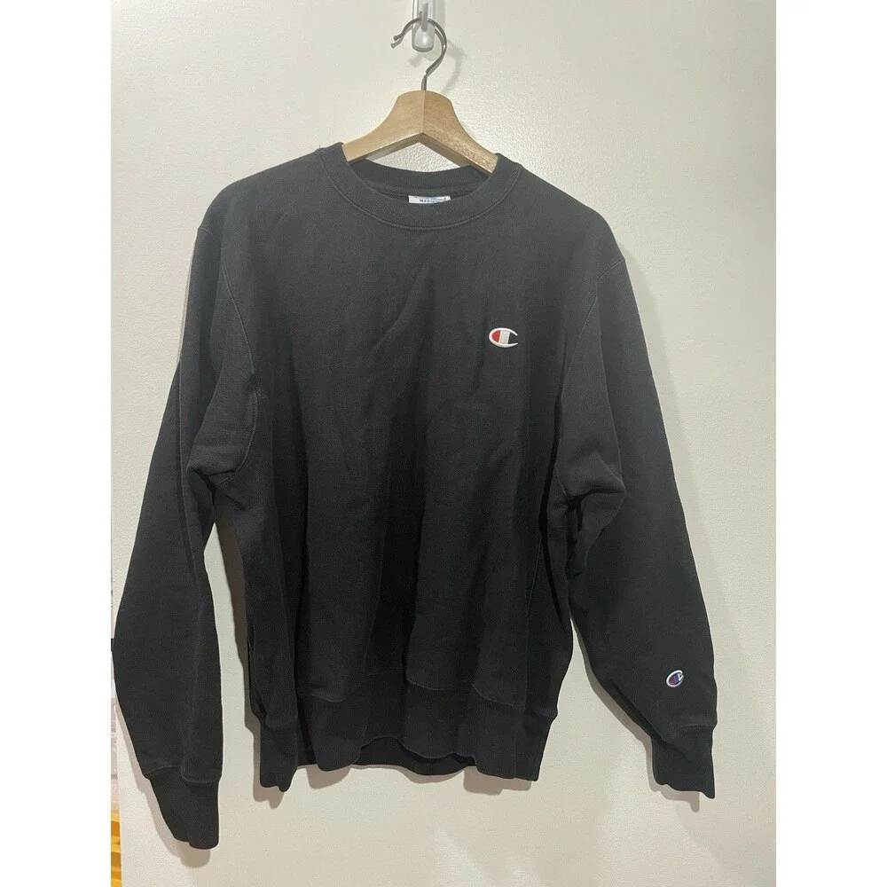 Vintage Champion Reverse Weave Sweatshirt Black Medium Heavyweight - Picture 1 of 6